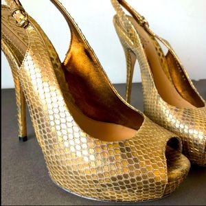 Gucci Heels Sophia Gold Snake Skin Python PeepToe